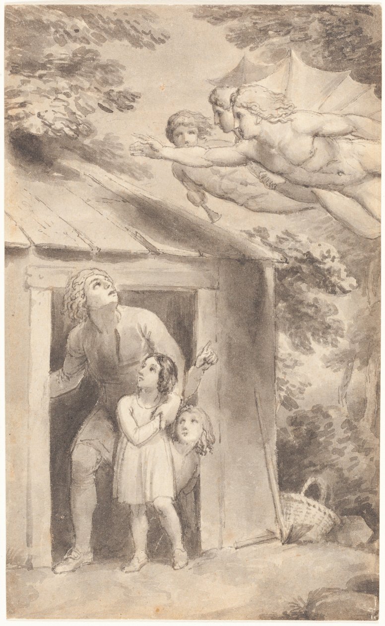 Petr a jeho děti navštívení třemi létajícími postavami od Thomas Stothard