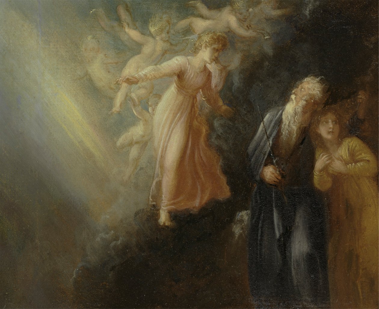 Prospero, Miranda a Ariel, z "The Bouře", dějství I, scéna ii od Thomas Stothard