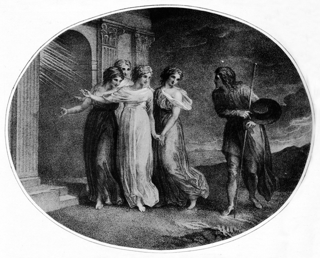 Obezřetnost, zbožnost, dobročinnost a diskrétnost zve Christiana do krásného paláce, 1789, 1912 od Thomas Stothard
