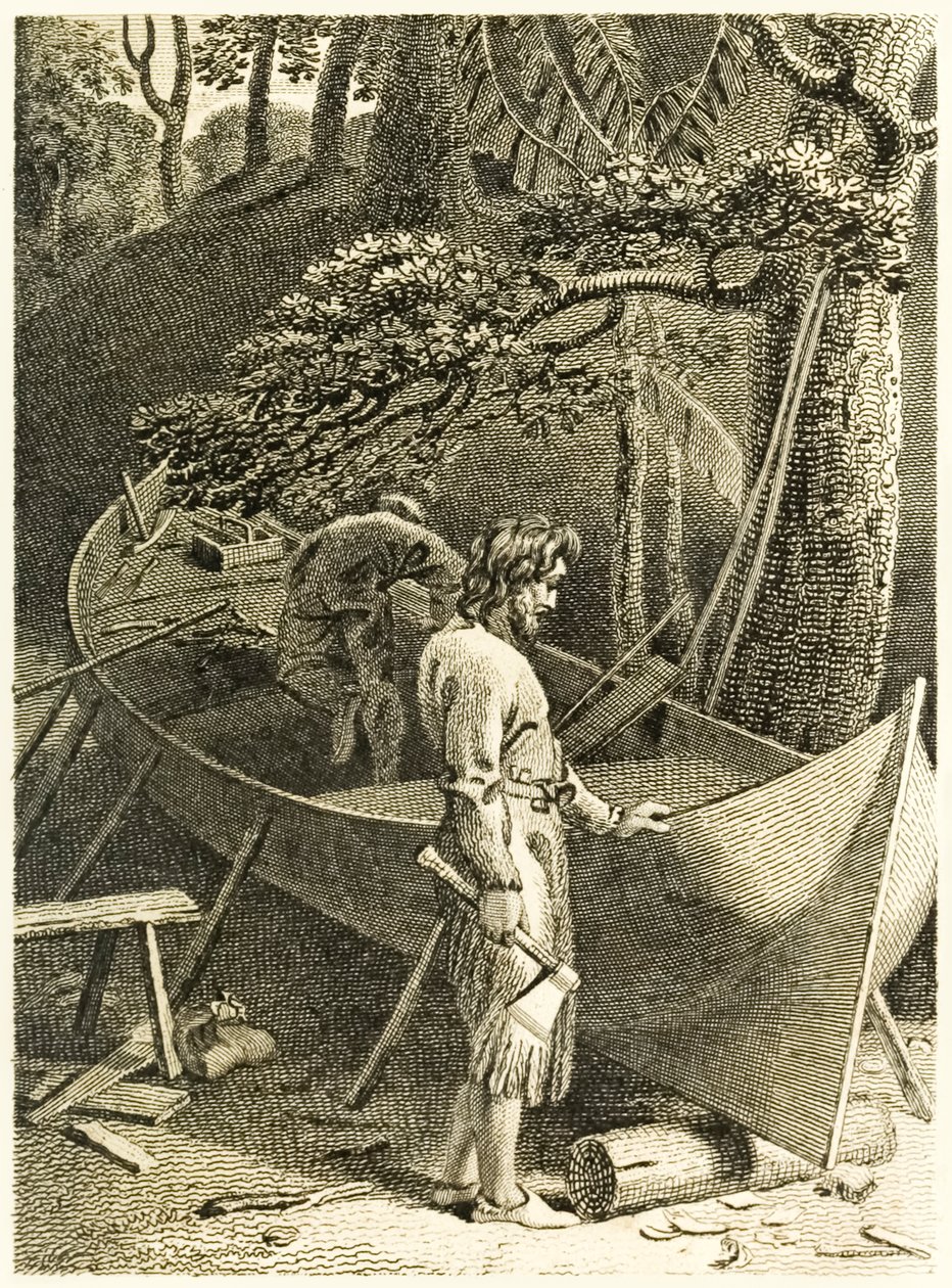 ?Robinson Crusoe a Friday dělají loď? z ?Život a podivná překvapivá dobrodružství Robinsona Crusoe nebo York, Mariner? od Daniela Defoe od Thomas Stothard