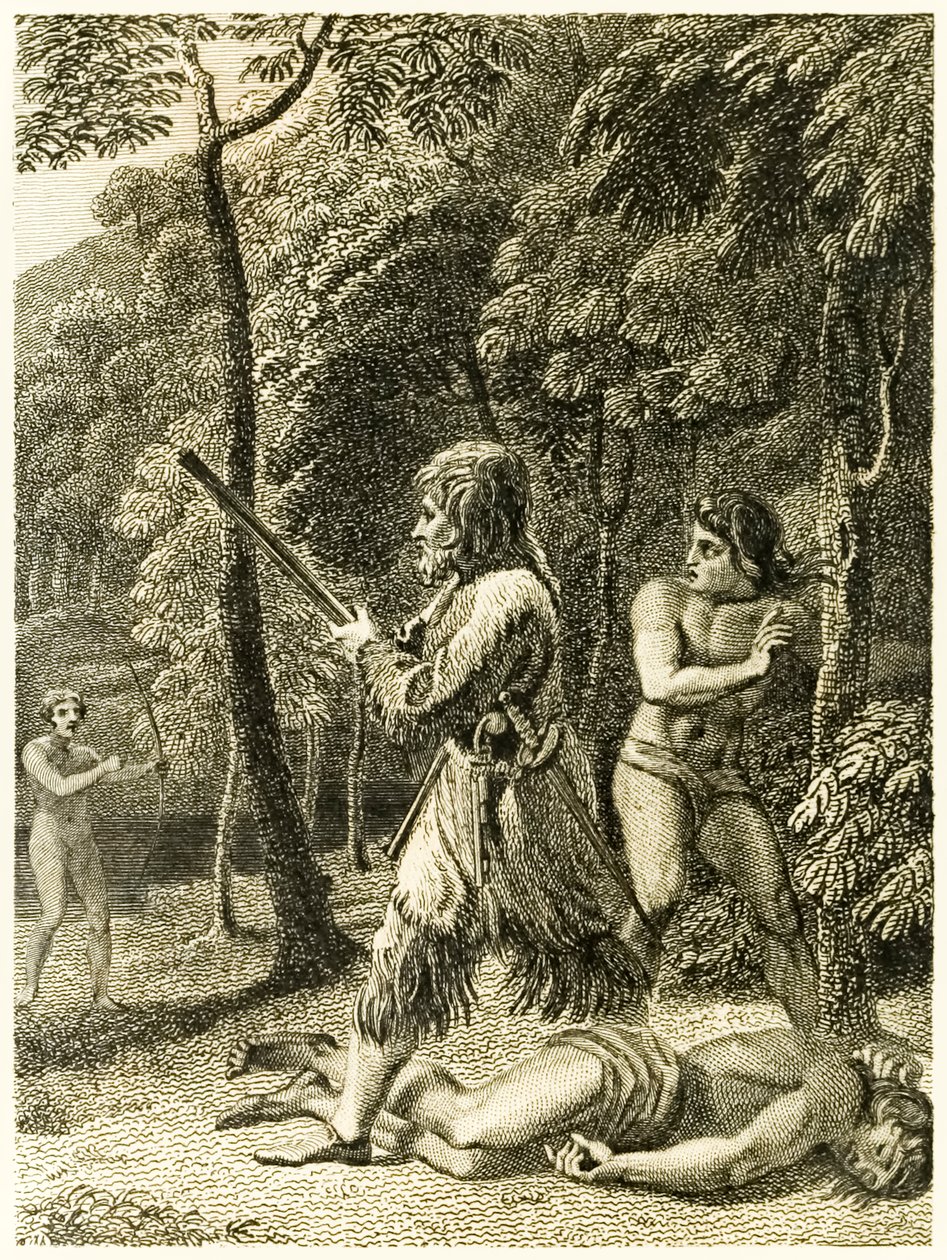 ?Robinson Crusoe poprvé vidí a zachrání svého muže v pátek? z ?Život a podivná překvapivá dobrodružství Robinsona Crusoe nebo York, Mariner? od Daniela Defoe od Thomas Stothard