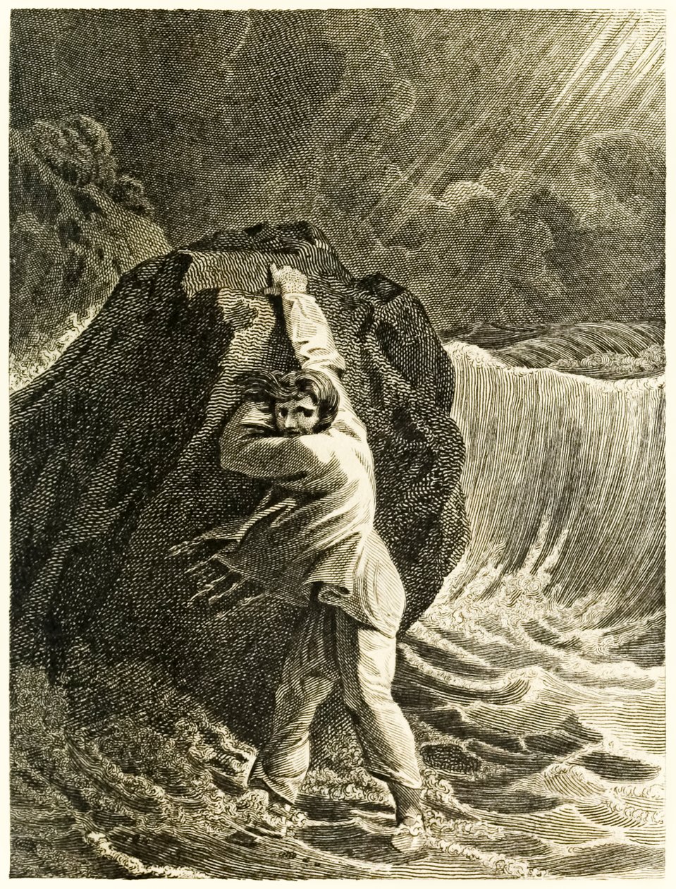 ?Robinson Crusoe ztroskotal a držel se skály? z ?Život a podivná překvapivá dobrodružství Robinsona Crusoe nebo York, Mariner? od Daniela Defoe od Thomas Stothard