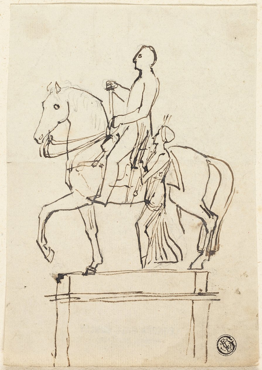 Socha jezdce v doprovodu stojící ženy od Thomas Stothard