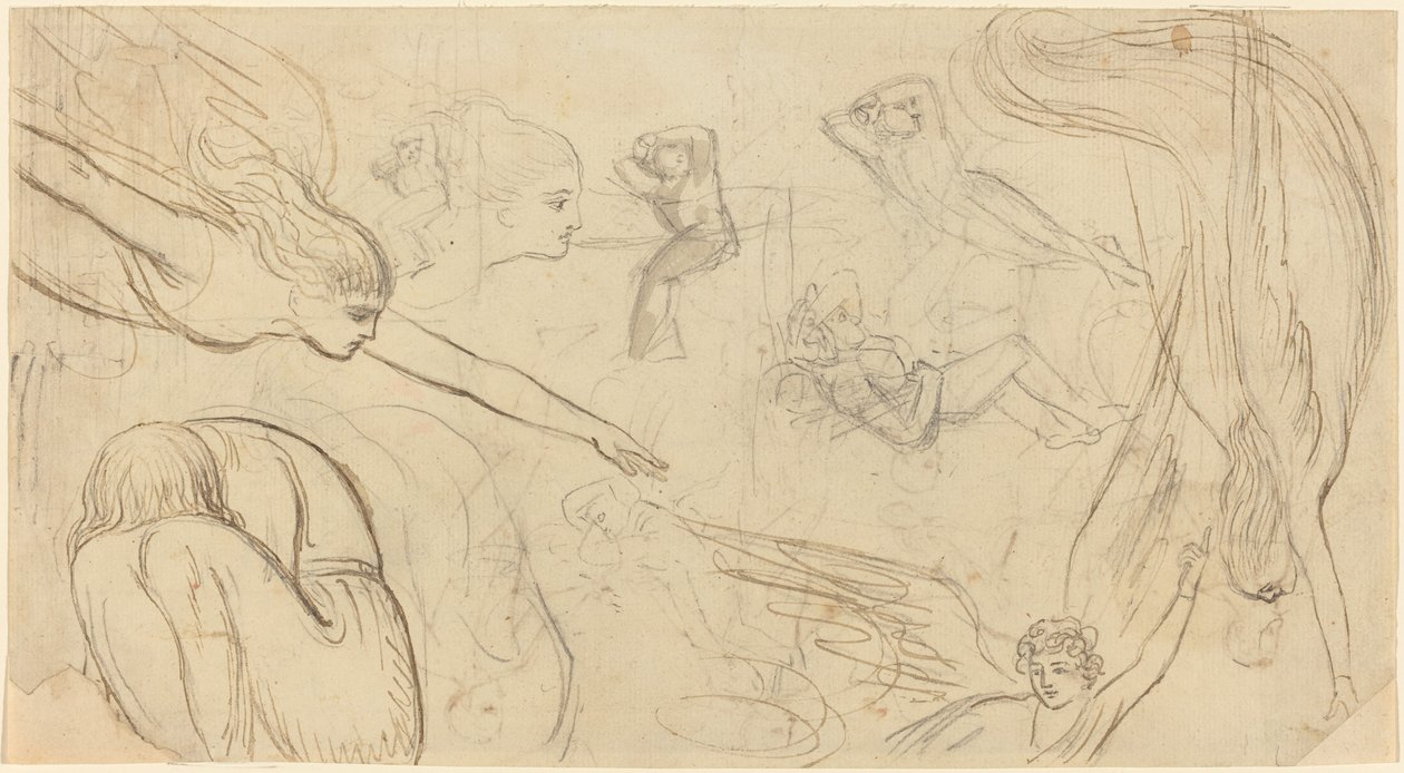 List studií s anděly a krčícími se postavami (ilustrace pro Macklinovu bibli?) od Thomas Stothard