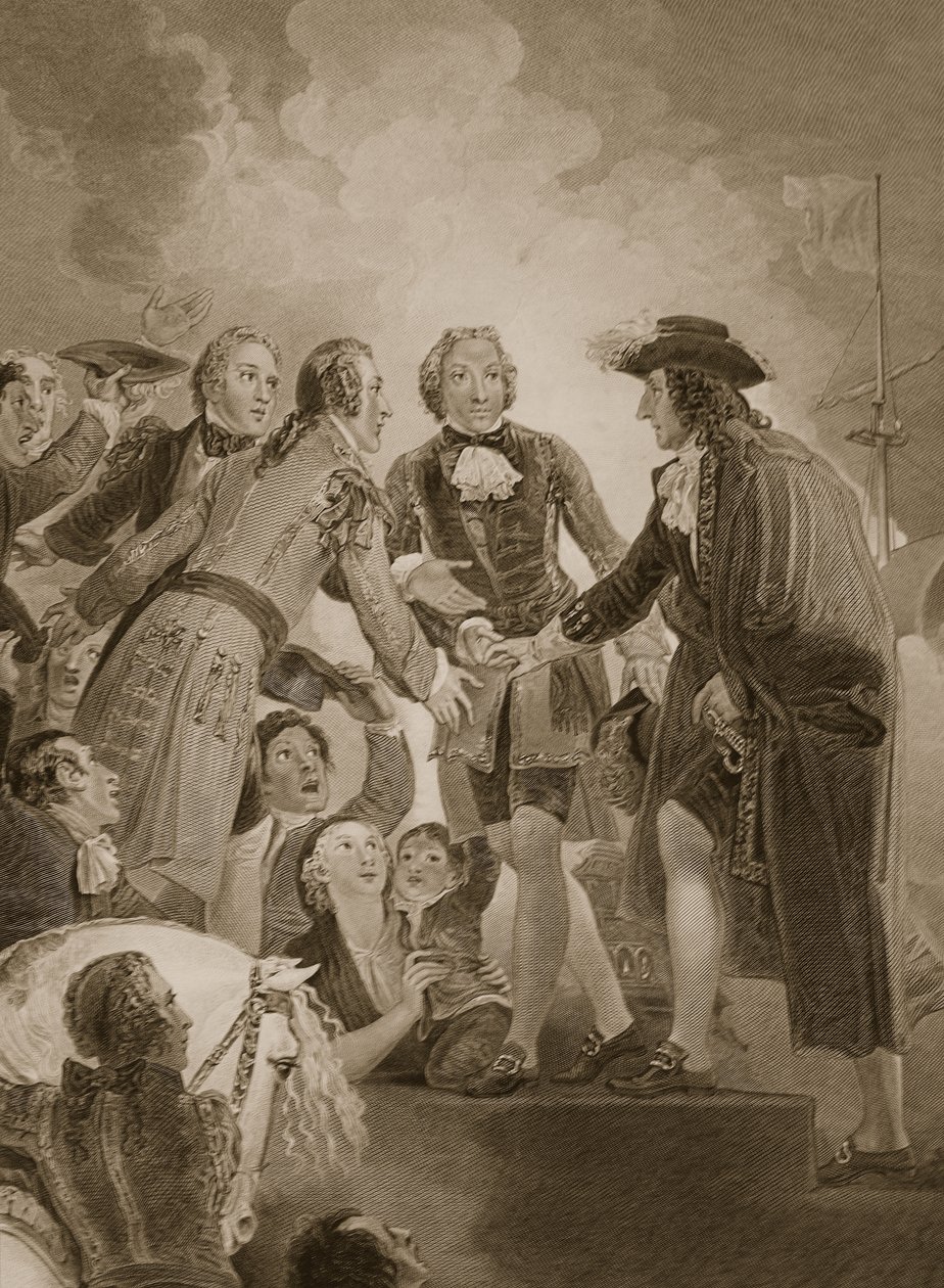 The Landing of William 3rd at Torbay, rytý George Noble, ilustrace z David Hume