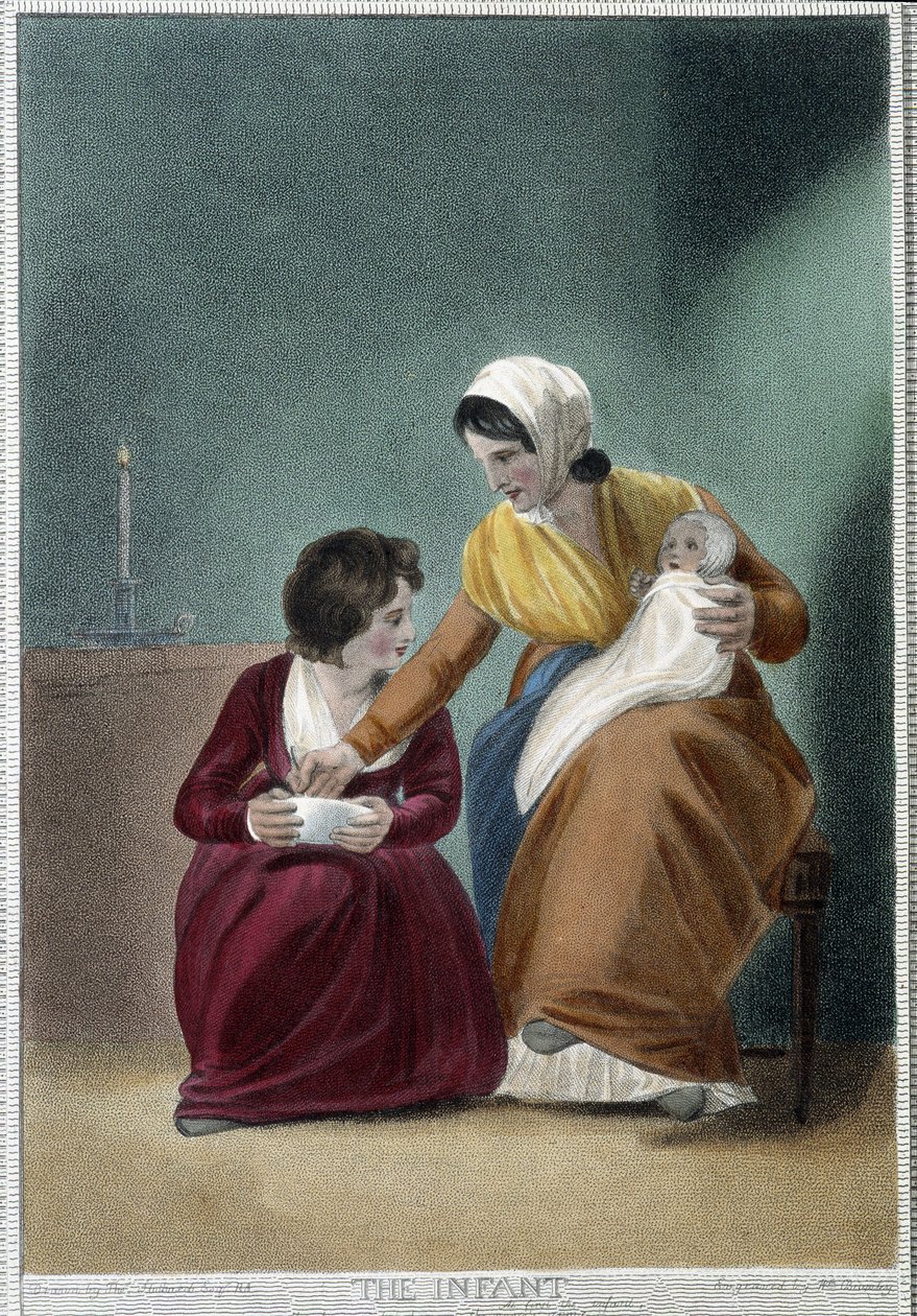 The Newborn - v „7 Ages of Man““ od Shakespeara, nemocný. W. Broniley, Londýn od Thomas Stothard