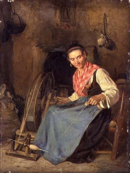 Žena Spinning od Thomas Stuart Smith