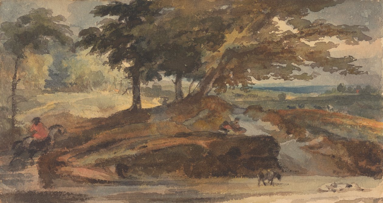 Krajina s pahorkem se stromy, postava na koni od Thomas Sully