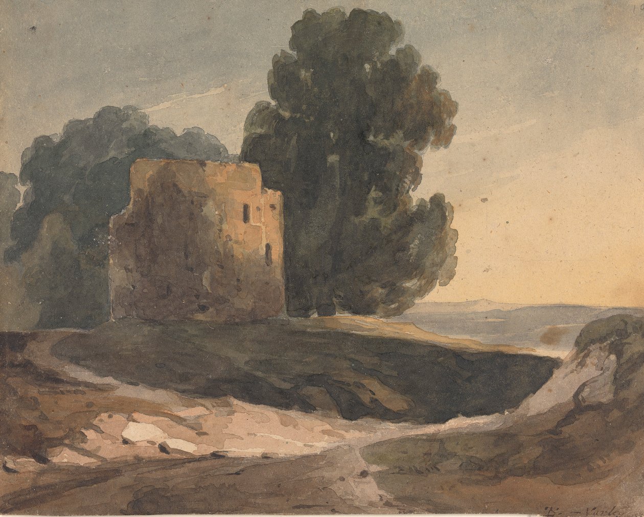 Krajina se zříceninou hradu, stromy od Thomas Sully