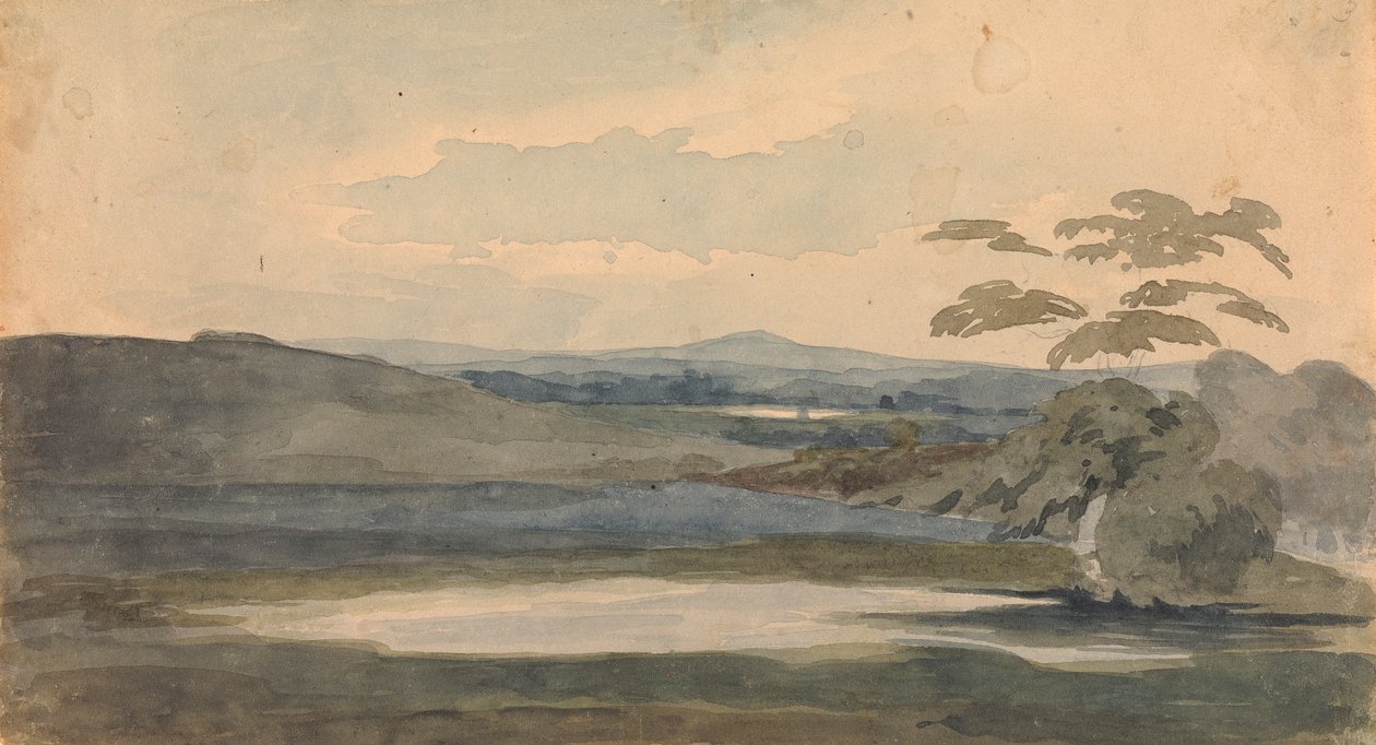 Krajina se stromy a horami, jezero v popředí od Thomas Sully