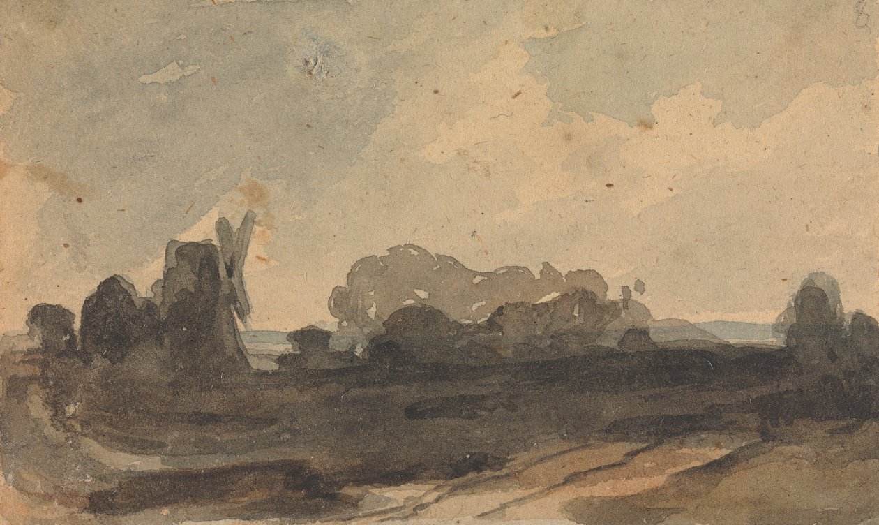 Krajina se stromy a větrným mlýnem od Thomas Sully