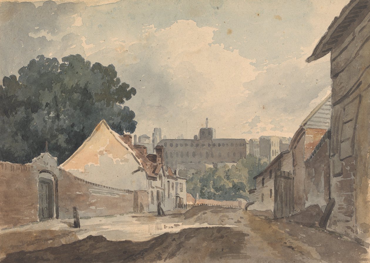 Pouliční scéna, lemovaná budovami od Thomas Sully