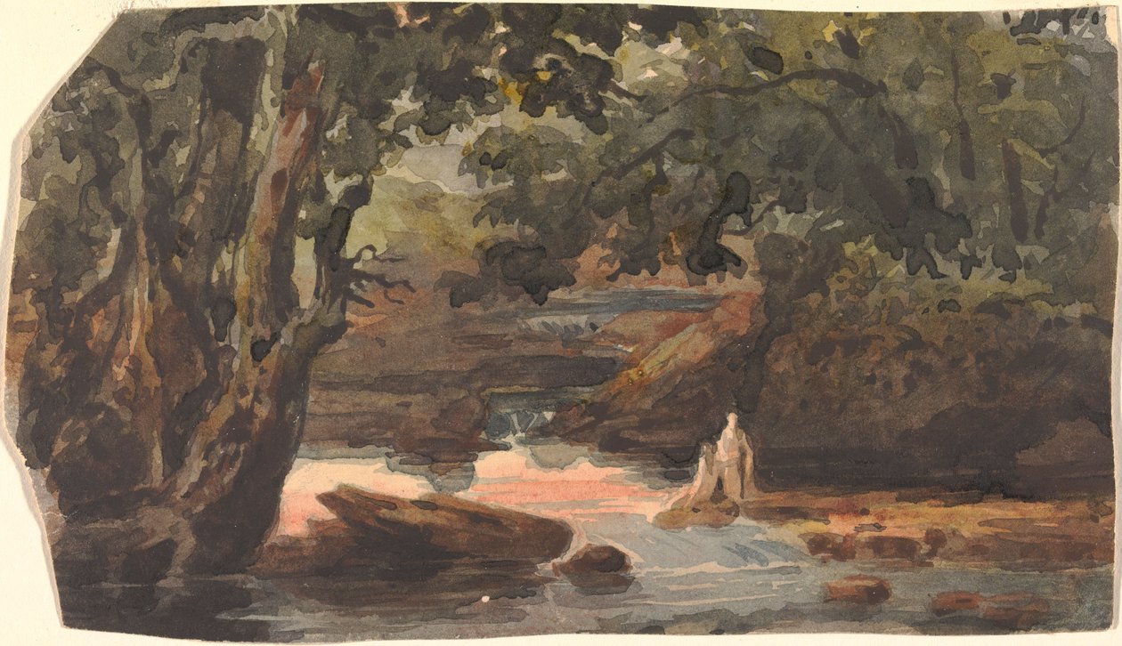 Dvě postavy v proudu, ohraničené velkými stromy od Thomas Sully