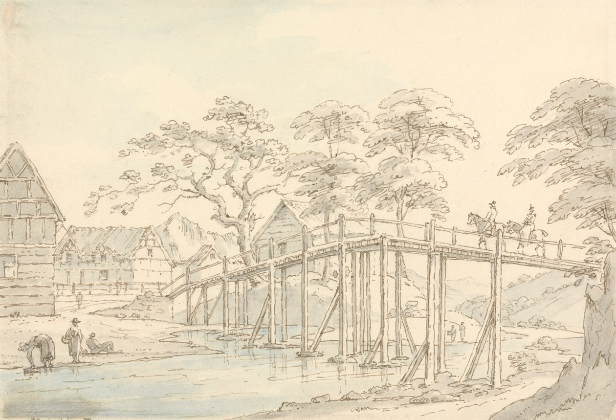 Most přes Severn v Newtownu, vzhlédnout po řece od Thomas Sunderland