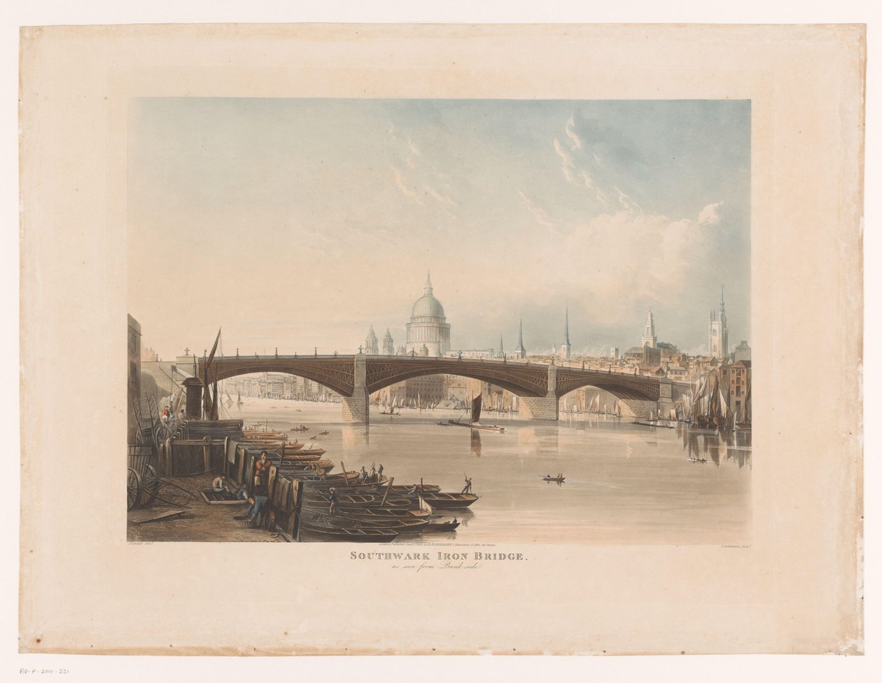 Pohled na Southwark Iron Bridge, Londýn Southwark Iron Bridge, při pohledu z Bank-Side (název na objektu) od Thomas Sutherland