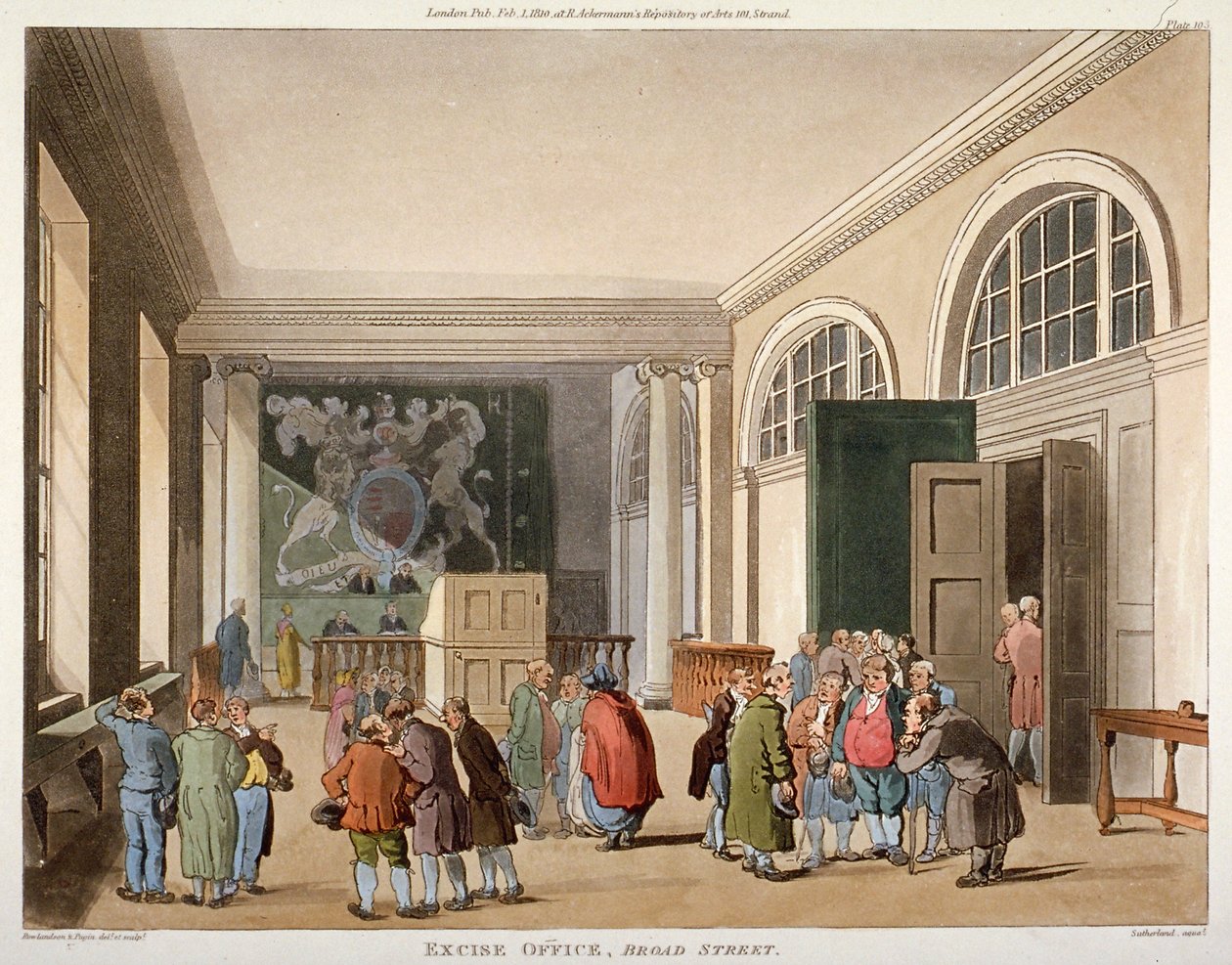 Interiér úřadu spotřební daně, Old Broad Street, City of London, 1810 od Thomas Sutherland