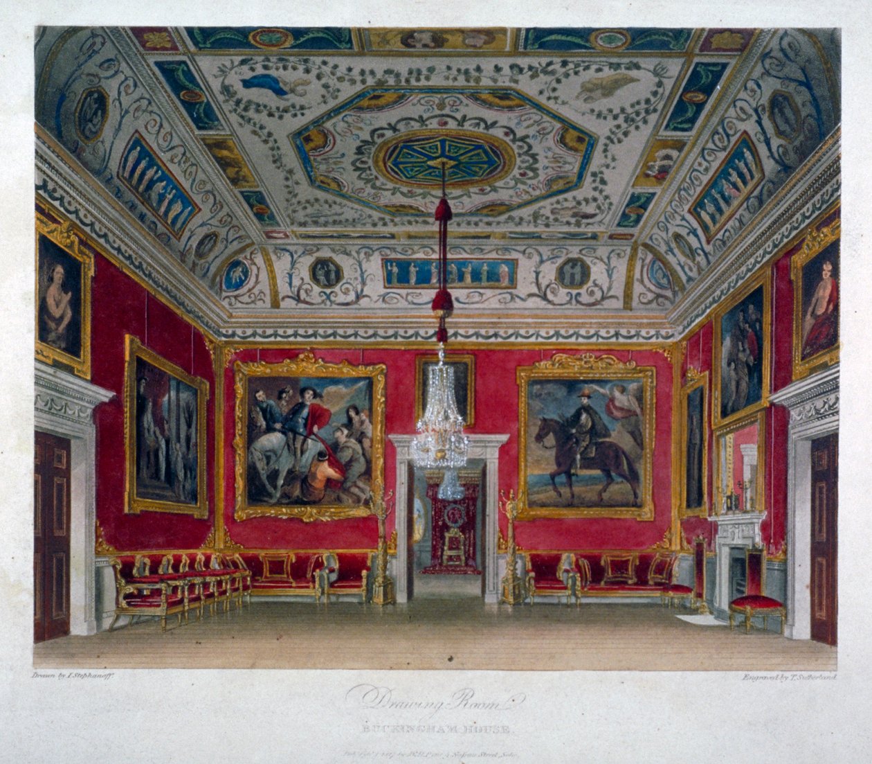 Vnitřní pohled na salon v Buckingham House, Westminster, Londýn, 1817 od Thomas Sutherland