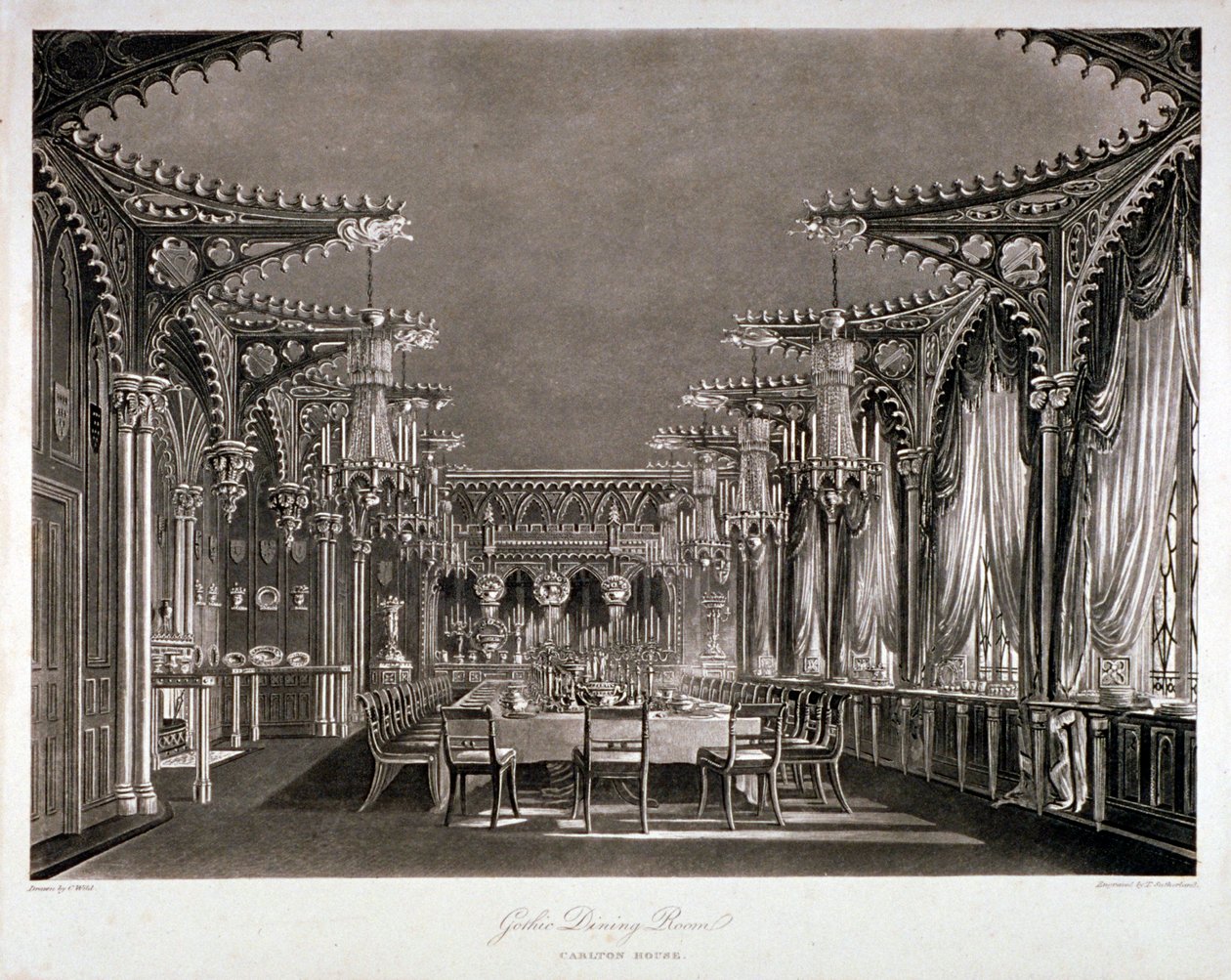 Vnitřní pohled na gotickou jídelnu v Carlton House, Westminster, Londýn, 1819 od Thomas Sutherland