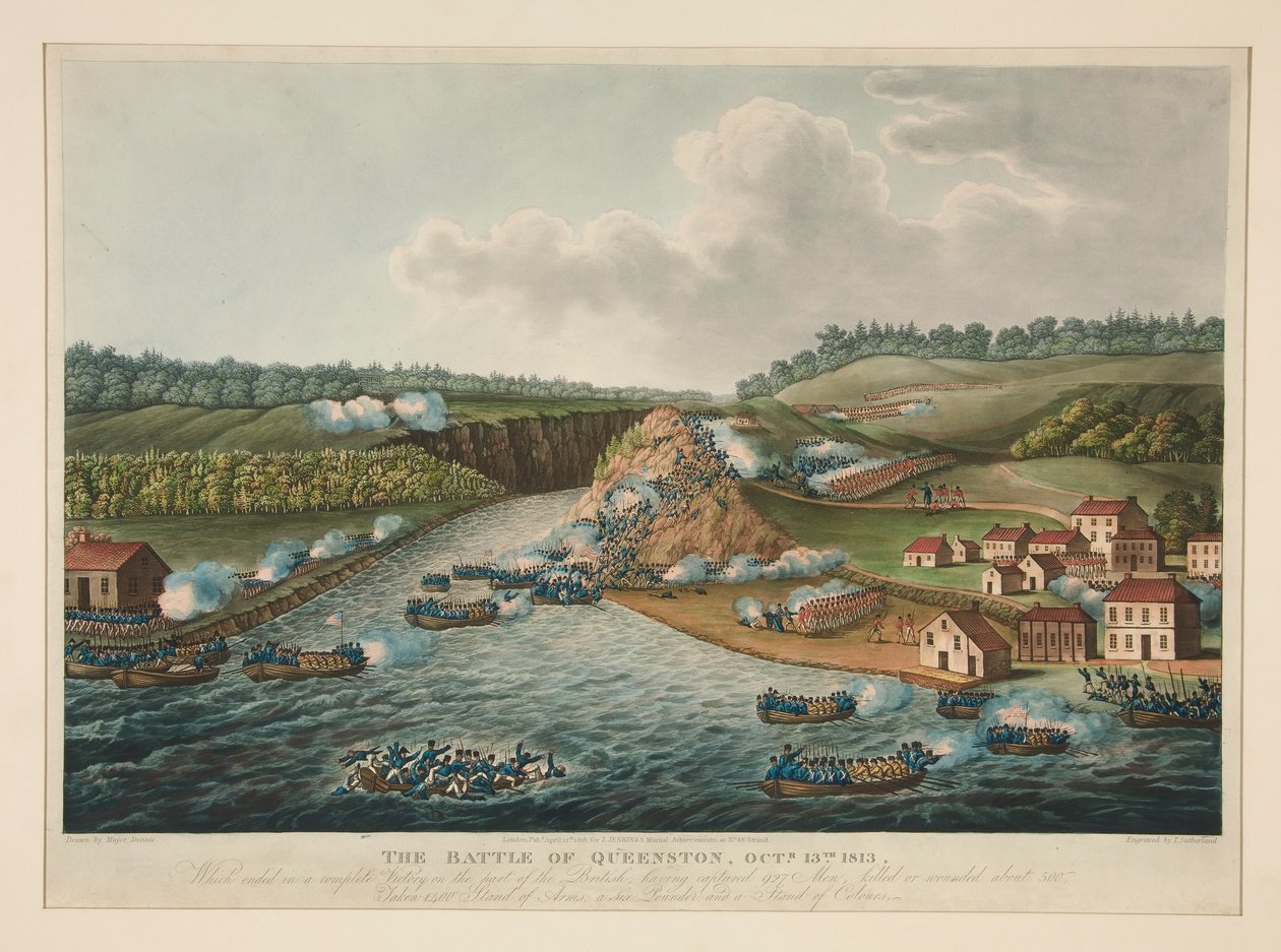 Bitva o Queenstown, 13. října 1813, publikováno pro J. Jenkins Martial Achievements od Thomas Sutherland