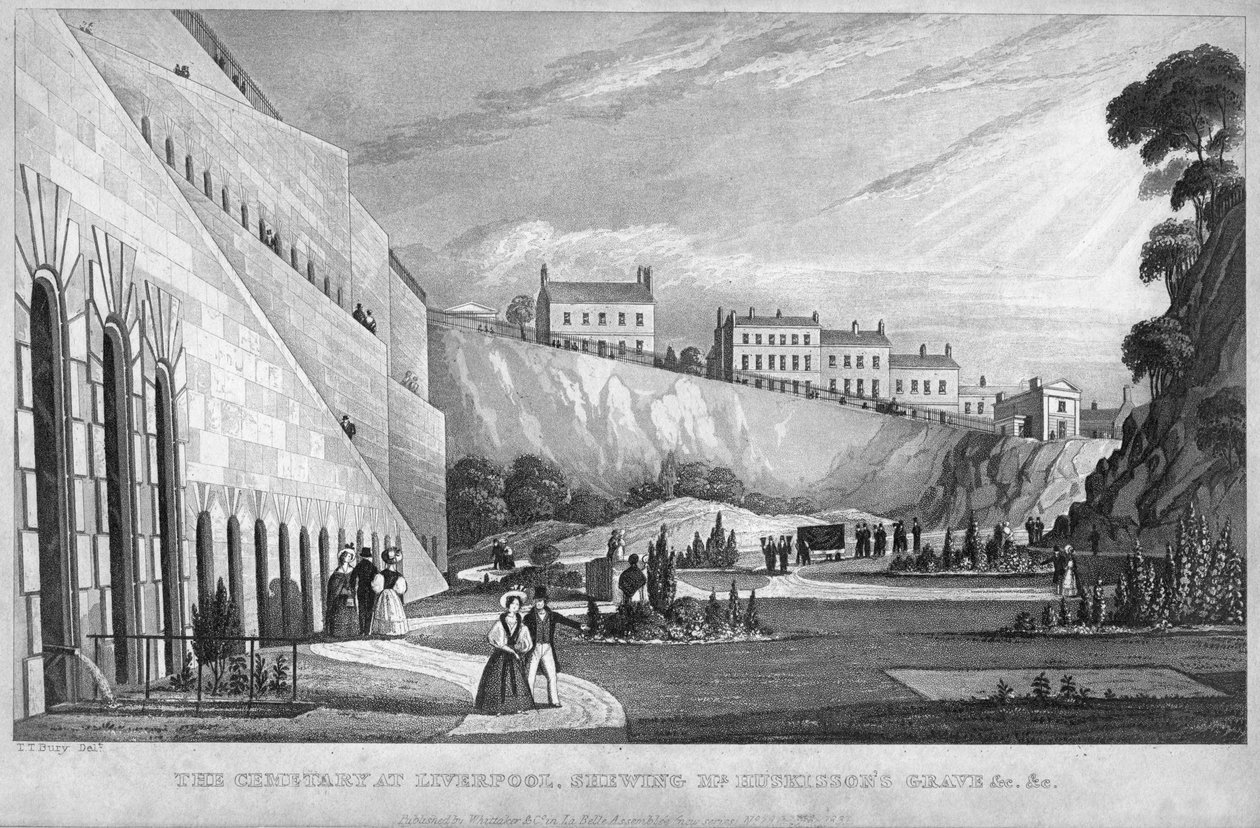 Hřbitov v Liverpoolu, zobrazující hrob pana Huskissona atd., 1831. od Thomas Talbot Bury
