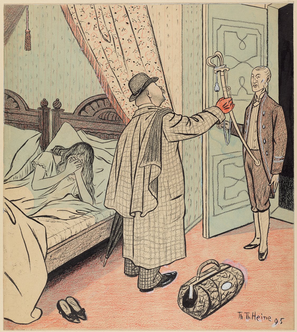 Návrat záložníka domů; Simplicissimus I/32, 1896 od Thomas Theodor Heine