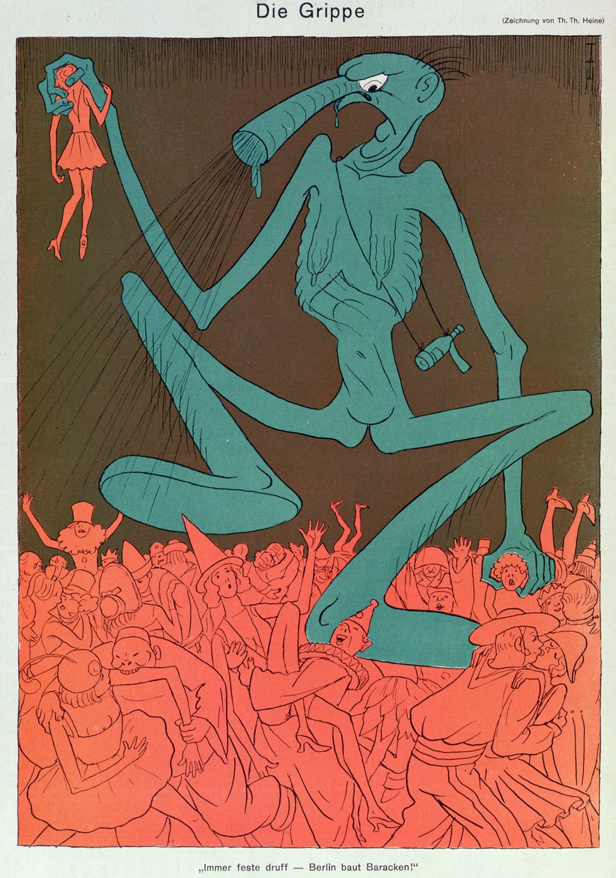 Chřipka, z ‚Simplicissimus‘, únor 1929 (barevné lito) od Thomas Theodor Heine