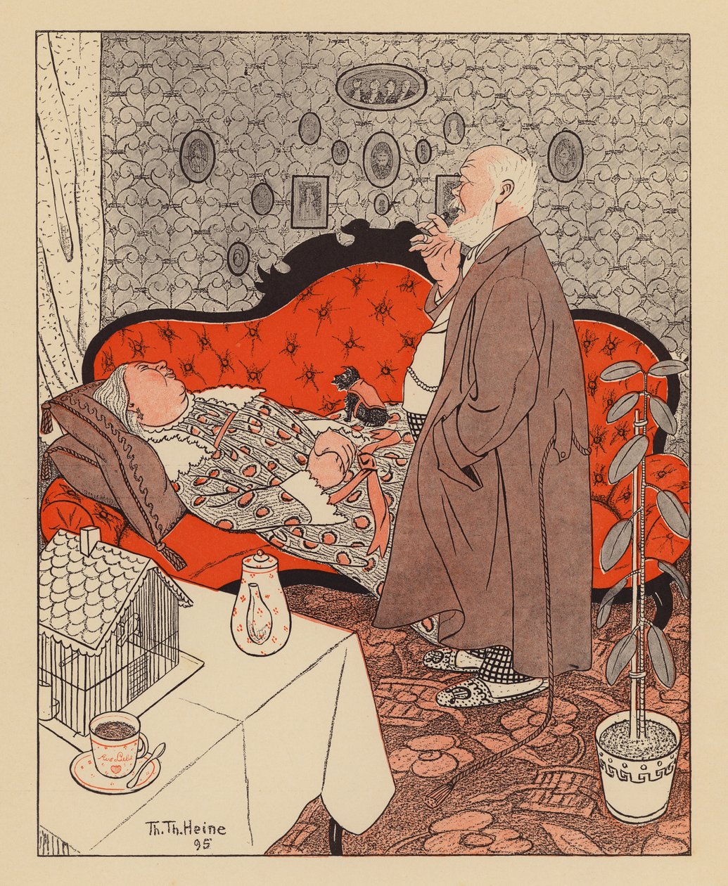 Pár v důchodu (barevná litografie) od Thomas Theodor Heine