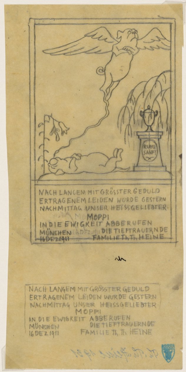Oznámení o úmrtí mopse od Thomas Theodor Heine