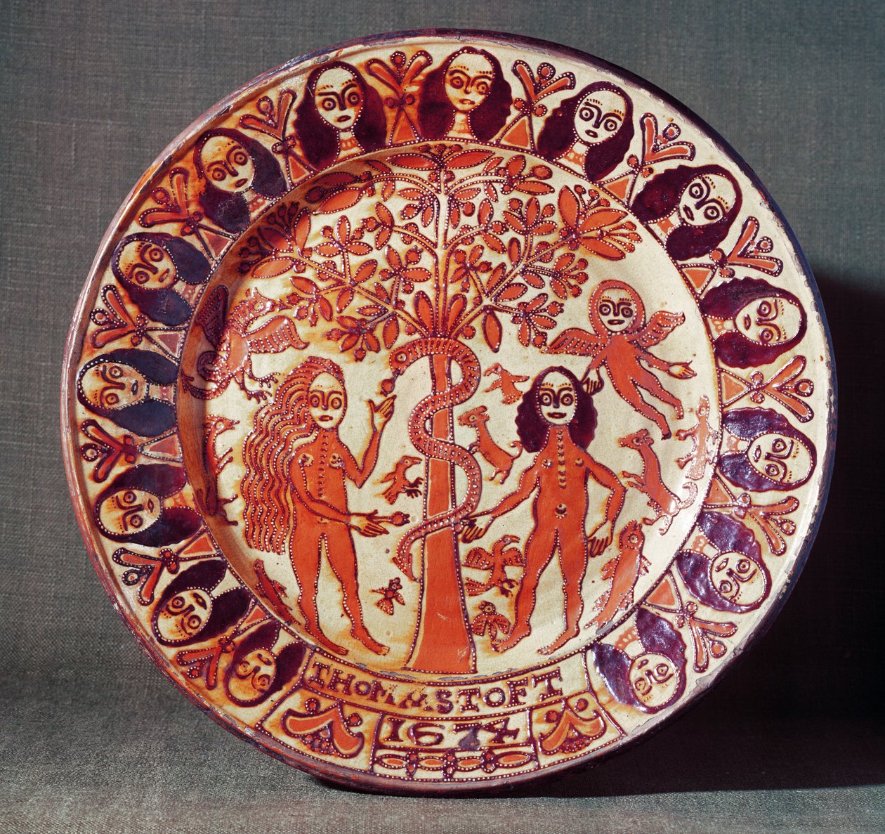 Nádoba Adam a Eva, Severní Staffordshire, 1674 od Thomas Toft