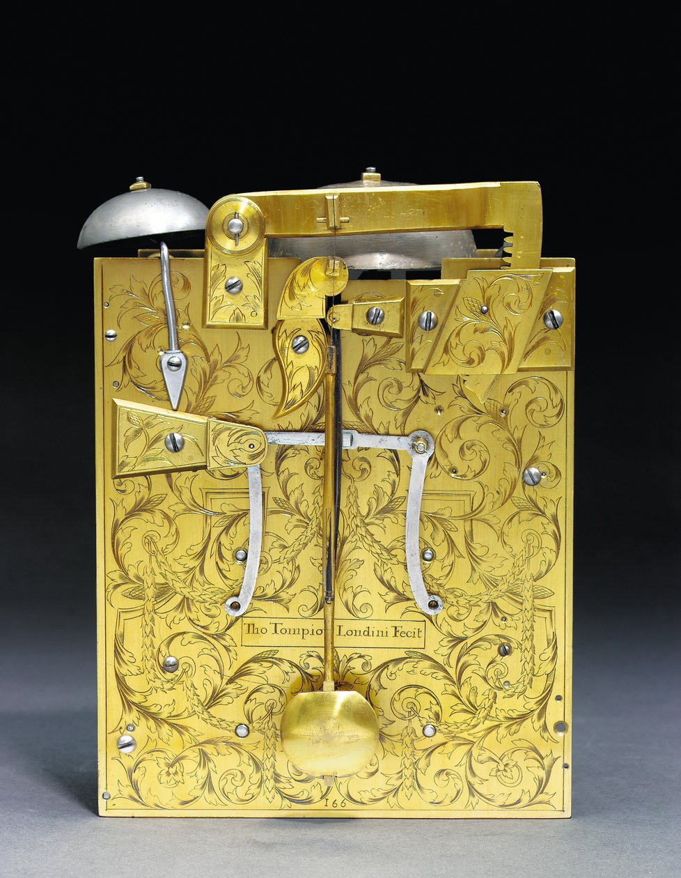 James II namontované markantní hodiny s opakováním čtvrthodiny, č. 166, c.1690-95 (pozlacený kov) (viz také 867502-3) od Thomas Tompion