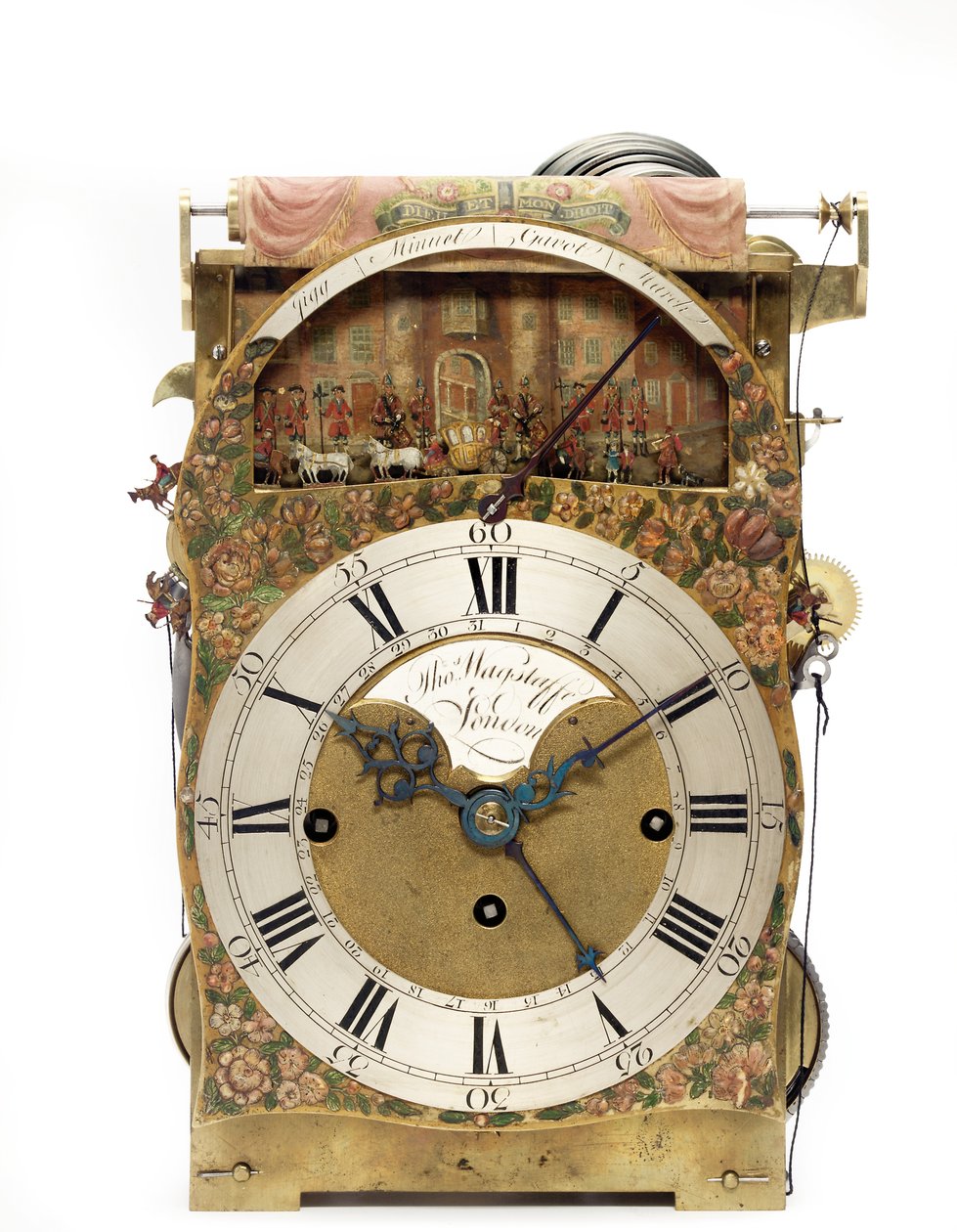 Detail zelených a zlacených japonských hudebních automatových stolních hodin George III znázorňujících průvod primátora, kolem roku 1780 (dřevo, mosaz a lak) (viz také 491785-7) od Thomas Wagstaff or Wagstaffe