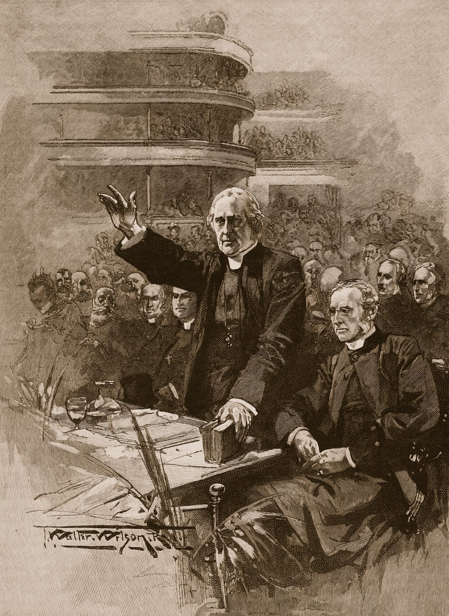 Arcibiskup z Canterbury na demonstraci v Royal Albert Hall, 1893, ilustrace z „Cassell
