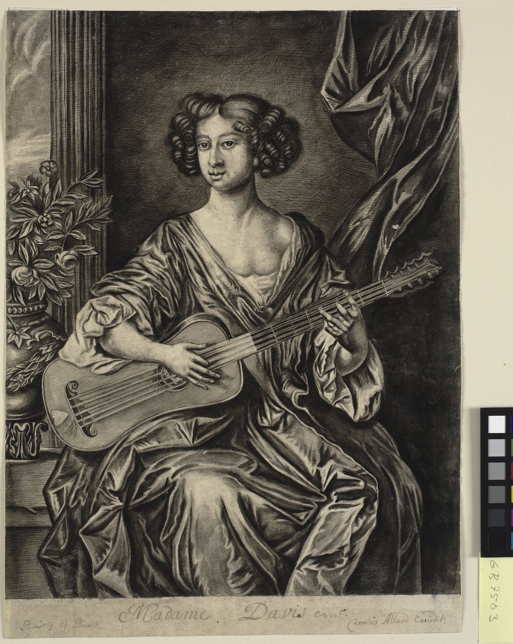 Dáma hrající na kytaru, "Madame Davis"; podle malovaného portrétu sira Petera Lelyho, c. 1674 Mary Davies ve sbírce hraběte z Bradfordu od Thomas Watson