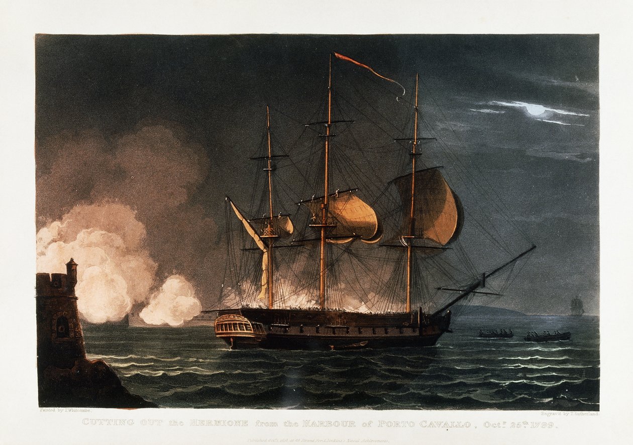 Vyříznutí Hermiony z přístavu Porto Cavallo, 25. října 1799, asi 1812-1816 od Thomas Whitcombe