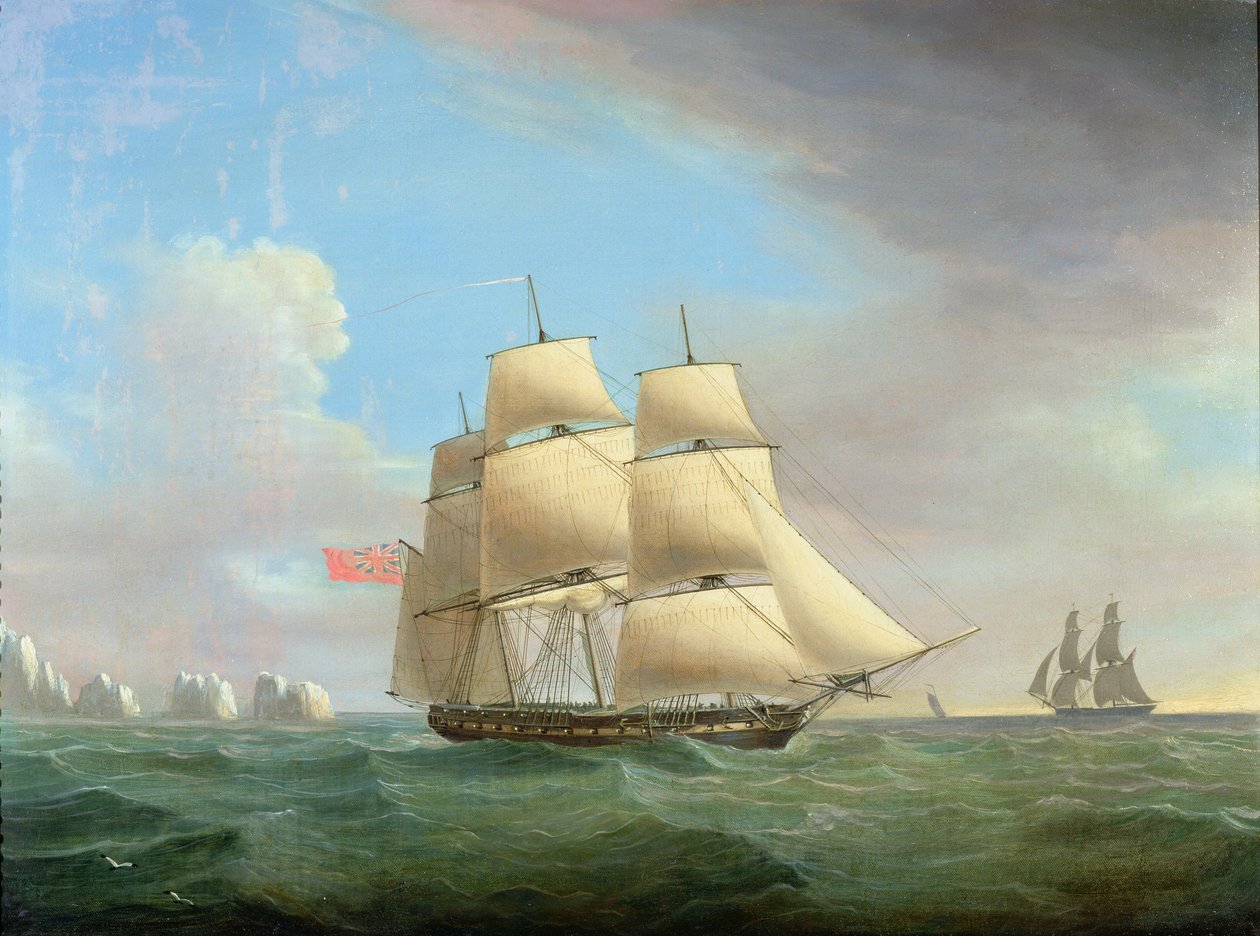 H.M. Fregate Galatea, 38 Guns off the Needles, Isle Of Wight od Thomas Whitcombe