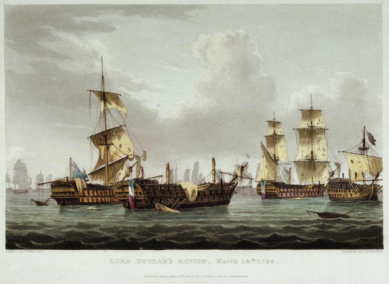 Námořní bitva vedená lordem Williamem Hothamem (1736-1813), která se odehrála 14. března. od Thomas Whitcombe