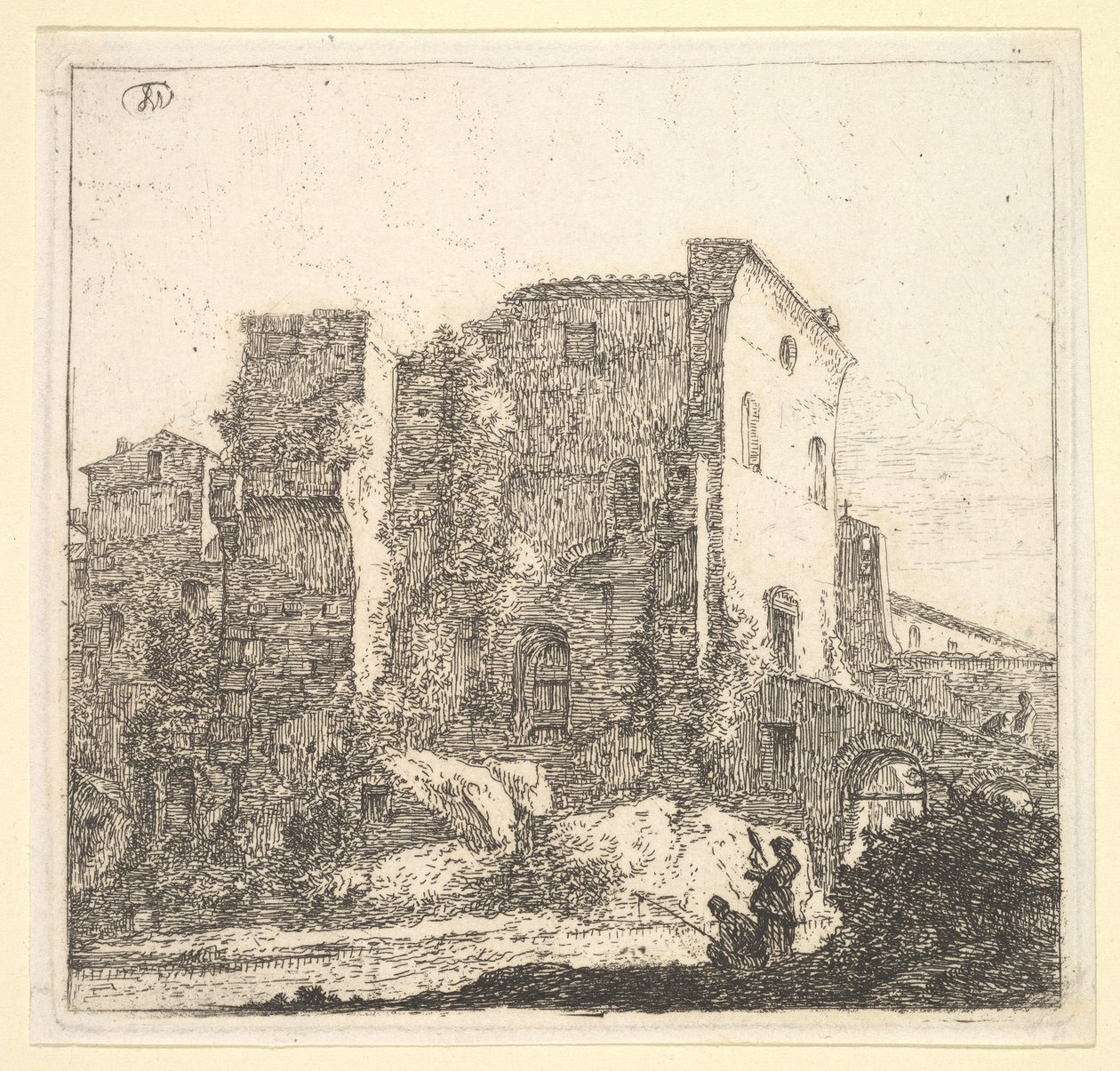 Žena předení a rybář, 17. století. od Thomas Wijck