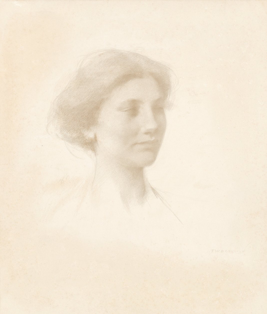 Hlava dívky od Thomas Wilmer Dewing