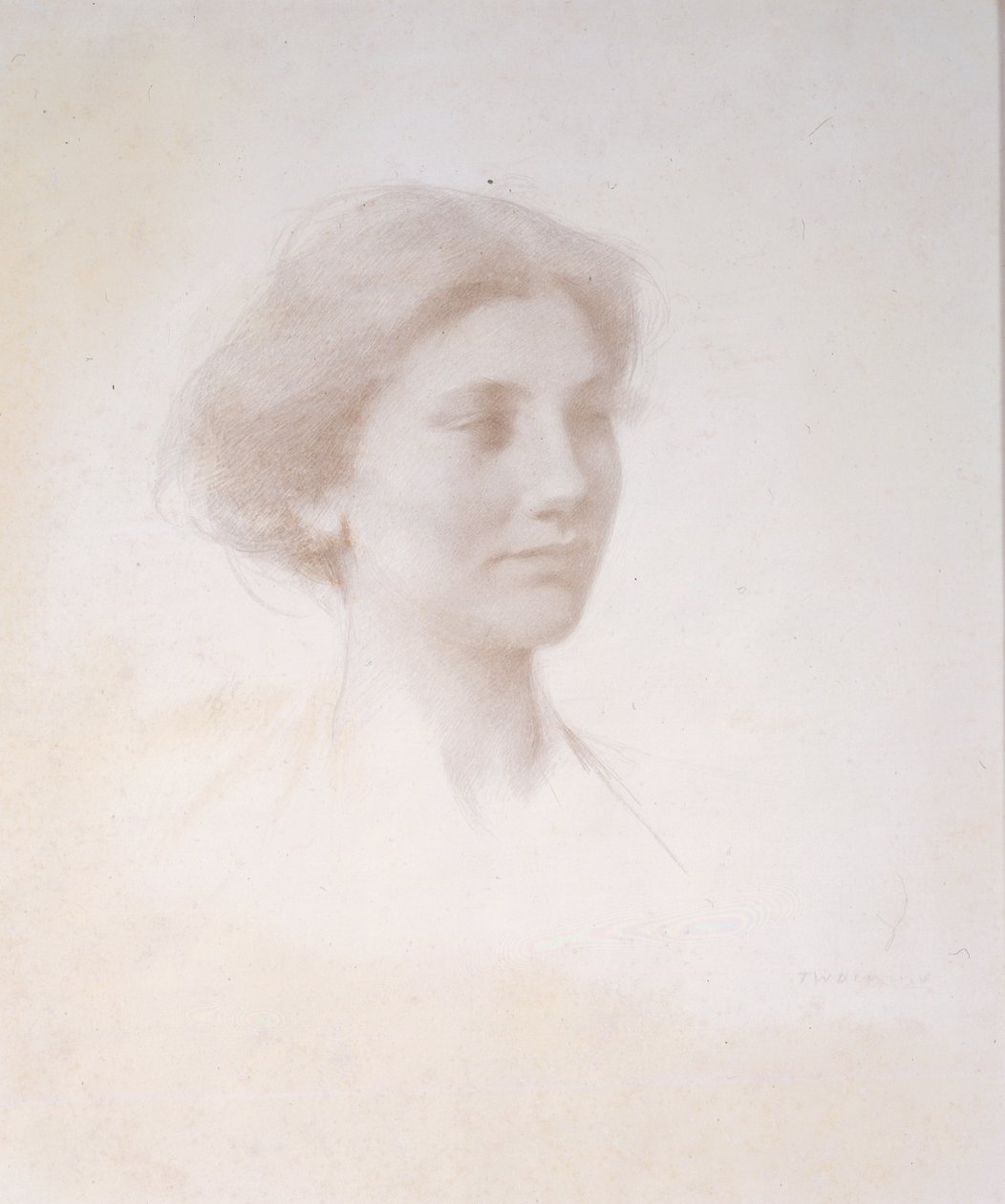 Head of a Girl, cca 1909 (stříbrný bod na bílé připravené matné desce) od Thomas Wilmer Dewing