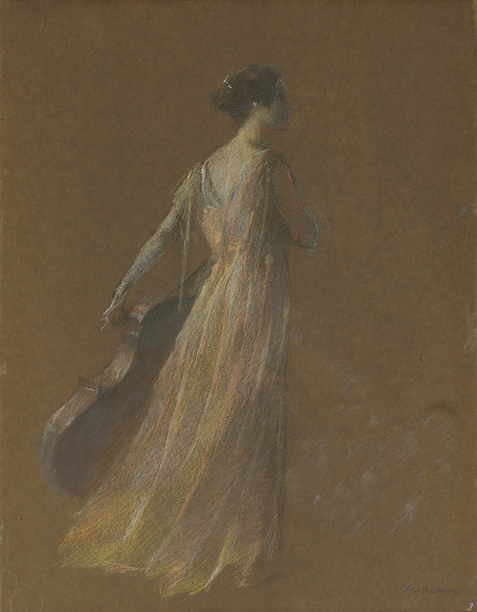 Dáma stojící drží violoncello (pastel na papíře) od Thomas Wilmer Dewing