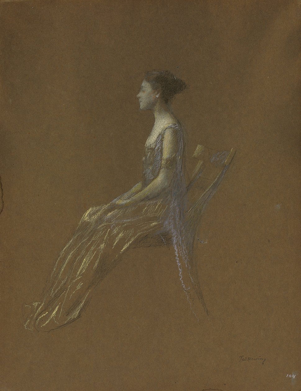 Sedící dáma ve žlutých šatech (pastel na papíře) od Thomas Wilmer Dewing
