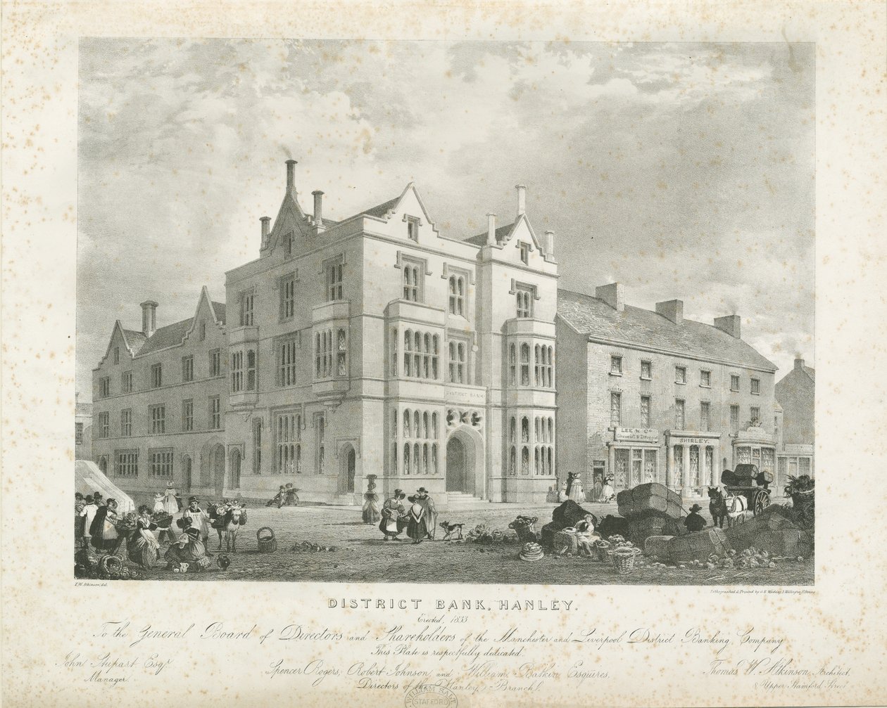 Hanley - District Bank: litografie, nd [? 1833] (tisk) od Thomas Witlam Atkinson