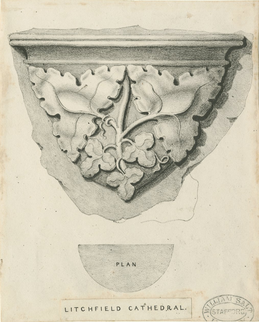 Interiér katedrály Lichfield - vyřezávané listy: litografie a [? 19. století] (tisk) od Thomas Witlam Atkinson