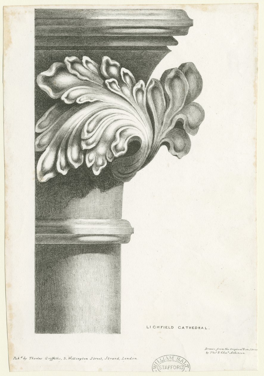 Interiér katedrály Lichfield - vyřezávané listy: litografie a [? 19. století] (tisk) od Thomas Witlam Atkinson