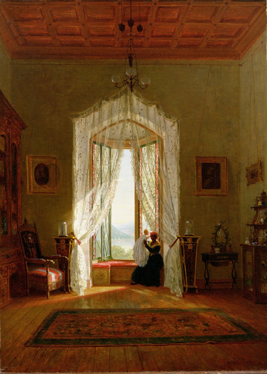Okno, dům na řece od Thomas Worthington Whittredge