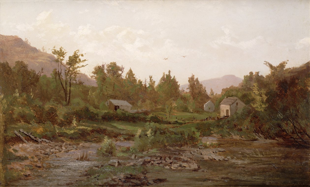 Krajina se stromy a domy, 90. léta 19. století od Thomas Worthington Whittredge