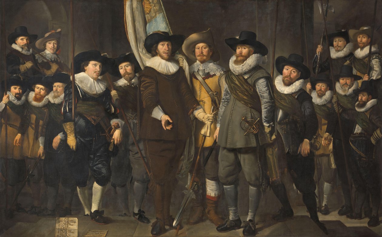 Důstojníci a další občanští gardisté III. obvodu Amsterdamu pod velením kapitána Allaerta Cloecka a poručíka Lucase Jacobsze Rotganse od Thomas de Keyser