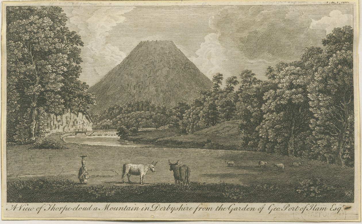 Dovedale - Thorpe Cloud: rytina, nd [c 1790] (tisk) od Thomas of Derby (after) Smith