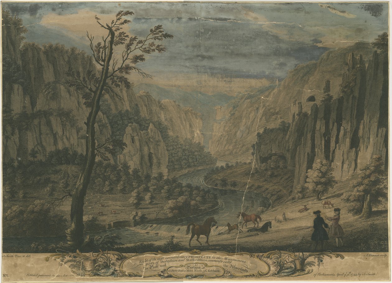 Dovedale - Eight Prospects: rytina, nd [?1743] od Thomas of Derby Smith