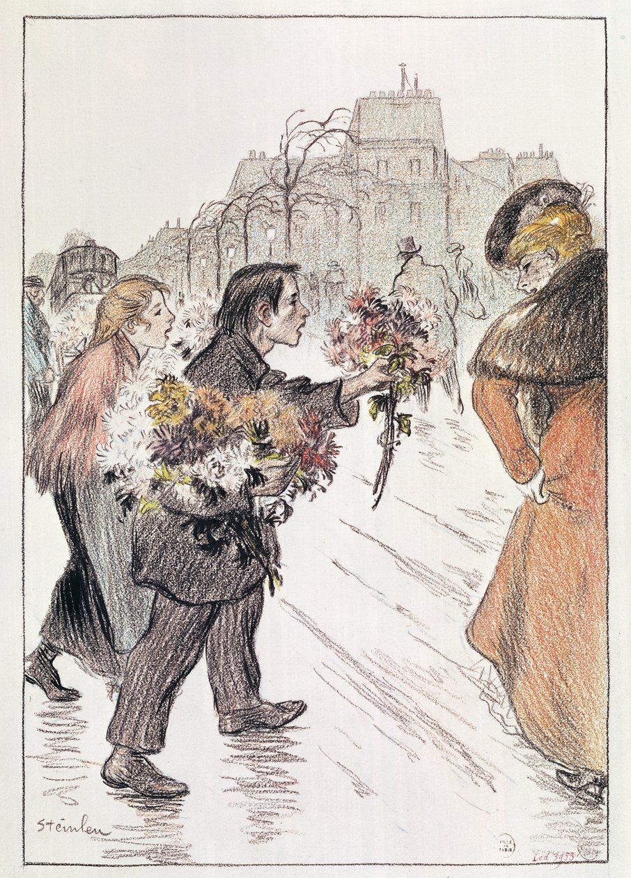 Květinářství procházející po vnějších bulvárech (tužka a pastelka na papíře) od Théophile Alexandre Steinlen